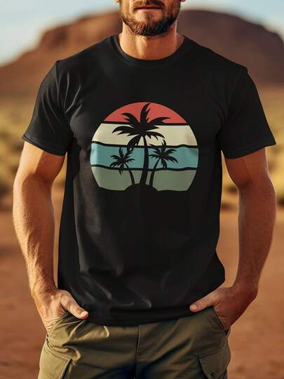 Casual Fashion T-Shirt For Men Graphic Print Short Sleeve Tees Tops, Men's Clothing