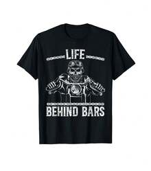 Life Behind Bars Biker Motorcycle T-Shirt Gift For Dad Gift For Sister Father's Day Gift For Grandpa - Black - View 1
