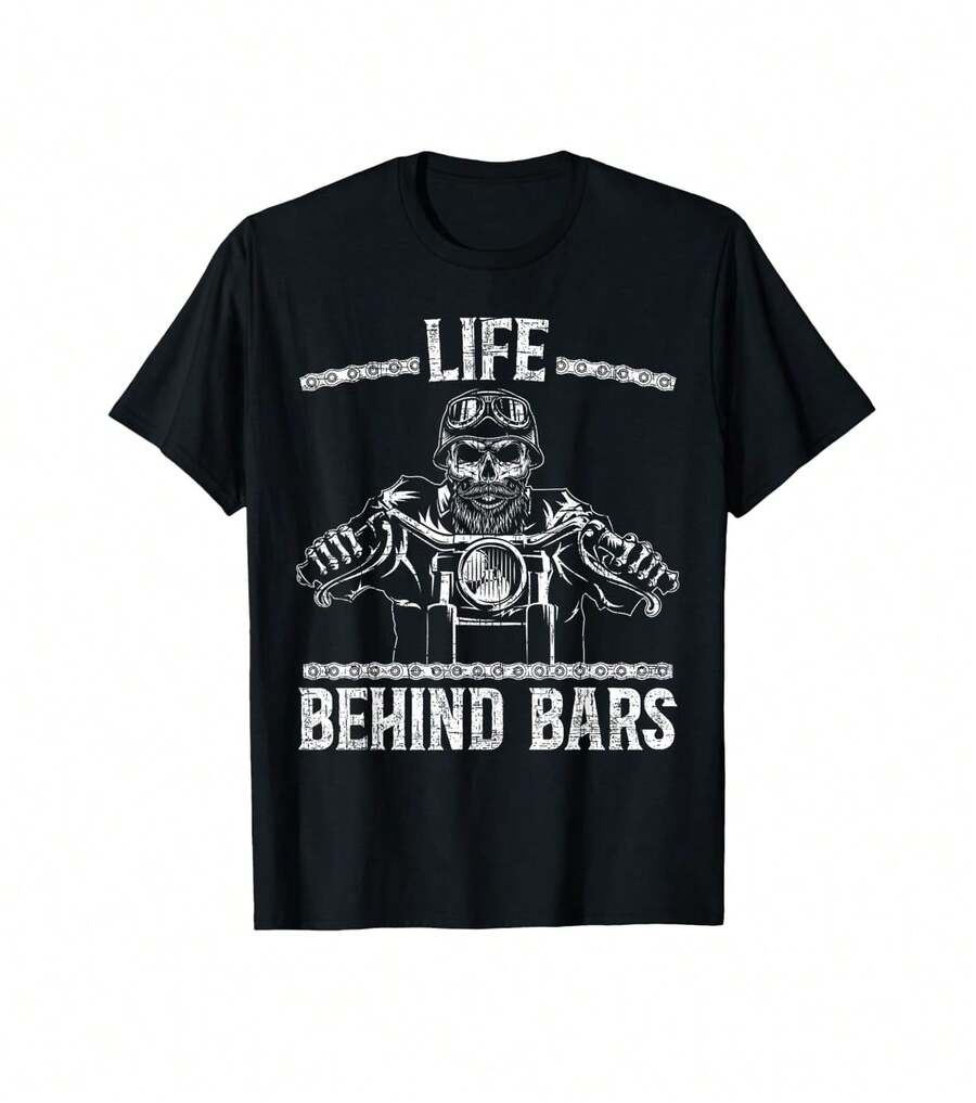 Life Behind Bars Biker Motorcycle T-Shirt Gift For Dad Gift For Sister Father's Day Gift For Grandpa - Black - View 1