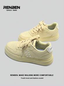 RENBEN 1 双休闲厚底系带帆布运动鞋，黄色厚底舒适女式低帮运动步行鞋，适合春夏季服装，2025 年时尚款式