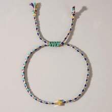 1PC Bohemian Casual Style Multicolor Cord Copper Cross Bracelet | Handmade Stackable Couple/Best Friend Bracelet, Perfect For Gifting | Birthday Presents For Lovers & Friends, Year-Round Wear