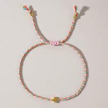 1PC Bohemian Casual Style Multicolor Cord Copper Cross Bracelet | Handmade Stackable Couple/Best Friend Bracelet, Perfect For Gifting | Birthday Presents For Lovers & Friends, Year-Round Wear