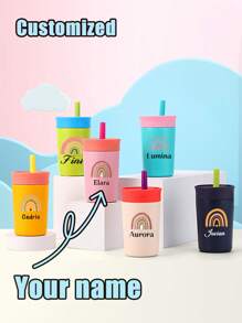 1pc Custom Back To School Water Bottle, Custom Coffee Cup, Reusable Stainless Steel Water Bottle, Customizable Name And Personalized Text, With Flexible Straw, 12 Oz, Must-Have For Back To School Season, Great For Travel And Picnics,