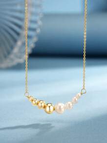1 stuk S925 zilveren ketting met natuurlijke parelhanger, kralen minimalistische chique elegante sleutelbeenketting vrouwen sieraden cadeau
