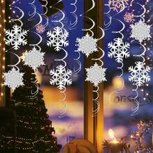 quot;Salones de cubierta con decoraciones colgantes en espiral con copos de nieve plateados: ¡perfectos para una Feliz Navidadquot; - Plateado - Ver 2