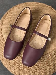 MonaNise 女士时尚舒适方头一脚蹬带扣平底户外/度假旅行秋季/派对高端休闲商务办公室海军蓝玛丽珍平底鞋