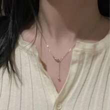 1pc Women Stainless Steel Water Drop Bead Lucky Charm Necklace