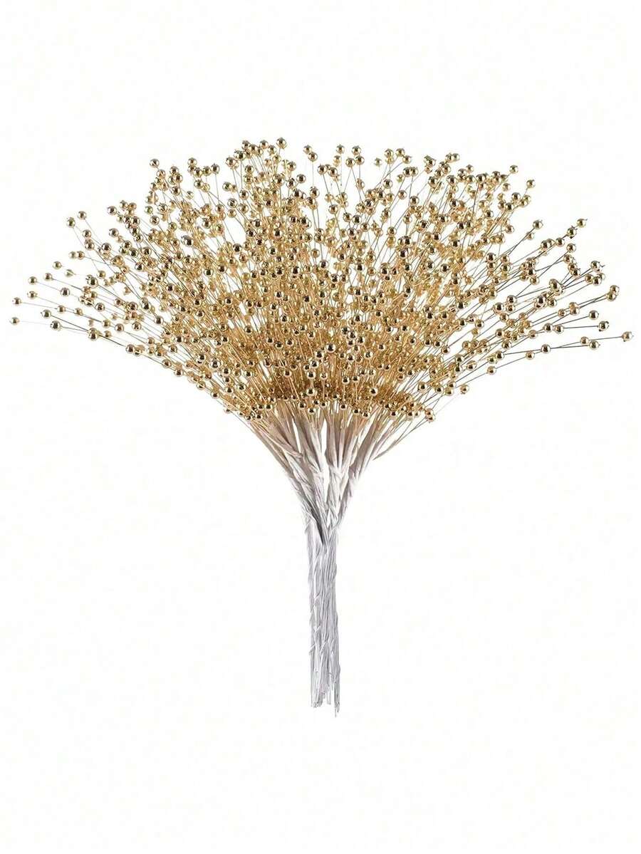 Mini Faux Pearl Flowers Gold Pearl Stick Beads For Bridal Wedding Pearl Bouquet Party Decorations, DIY Wreath Bridal Wedding Pearl Bouquet Decorations, Home Party Decorations Crafts Decorations