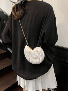 2025 Golden Conch Shaped Shoulder Bag, Detachable Shoulder Strap, Fashionable Lipstick Pouch, Elegant And Fashionable Shoulder Bag, Suitable For Evening Outings - White - View 10