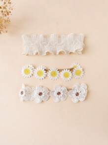 3pcs Floral Lace Embroidery Headbands For Baby, Kids Charming Daisy Ruffle Edge Headpiece