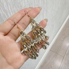 1 Pair Crystal Glass Bohemian Long Tassel Drop Earrings