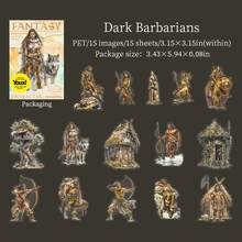 15 张 PET 高品质复古宠物日记装饰贴纸，奇幻职业系列，适用于礼物、办公室、家居、标记、标签、教室、娱乐玩具、学生日记创意复古备忘录装饰贴纸，适用于学校用品，返校 - 彩色 - 查看 14