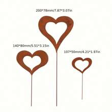 3pcs Vintage Weathered Metal Heart Shaped Garden Stakes, Rustic Style, Christmas Outdoor Decor, Nature & Outdoor Theme, Freestanding Yard Decoration, No Power Or Battery Required