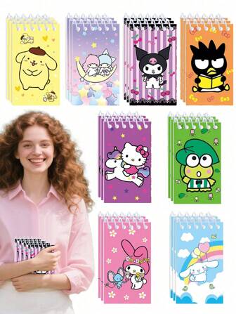 Sanrio Hello Kittys Kuromis Note Book Paper For Office Desktop Using Cinnamorolls My Melodys Kawaii Kitty Cat Office Diary Book (Some Parts May Be Random)Thick Paper, Spiral Notebook, Daily Stationery, Random Color Selection Back To School