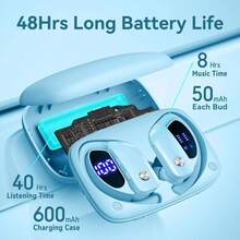 T16 无线耳机，耳挂式设计，无线充电盒，IPX5 防水，48 小时续航，语音控制，双 LED 显示屏，ABS 塑料耳塞，蓝牙 5.0，兼容 iOS 和安卓系统，适用于健身、旅行、通勤及各种场合。