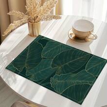 14/6pcs Palm Leaf Placemats, Tropical Green Leaf & Calathea Plant Design Dining Table Mats, Hawaiian Seasonal Kitchen & Home Decor