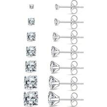 Silver Gold Black Stud Earrings Set 7Pairs Hypoallergenic Cubic Zirconia Titanium Stainless Steel Silver Rose Gold Black CZ Cartilage Stud Earrings Jewelry Sets For Women Men 28mm CZ Studs Earrings - 升級7對閃亮方形耳環套裝 - 查看 1
