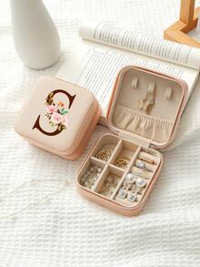 1pc Travel Jewelry Box,Monogram Gift Boxes,Bridesmaids Gifts Jewelry Case,Personalized Floral Jewelry Case,Travel Jewelry Box Wedding,Jewelry Box Necklace,Jewelry Box Earrings,Jewelry Box Mini,Travel Essentials Travel Accessories Travel Bag For Vacation Holiday Back To School School Stuff Jewellery Box Jewelry Organizer - Multicolor - View 2