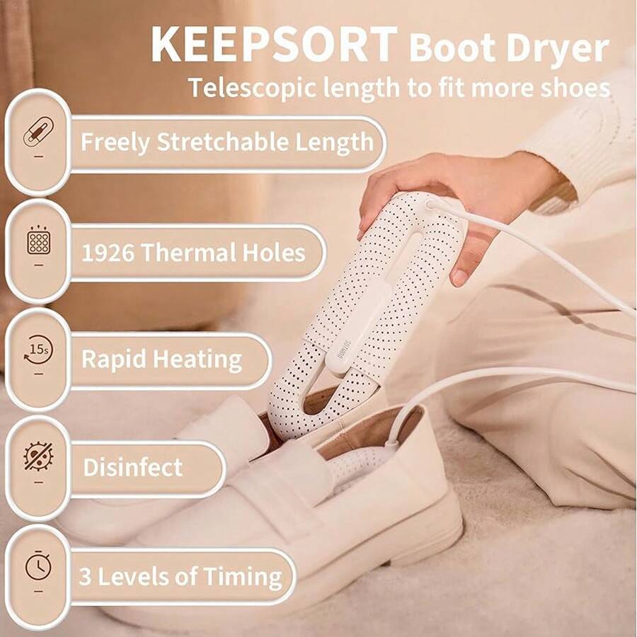 KEEPSORT - Secador de zapatos con función telescópica para quitar el mal olor, control termostático inteligente, 3 tiempos - Morado - Ver 1