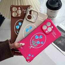 Funda de teléfono 1 pieza diseño de patrón de tulipán azul cuatro esquinas funda de teléfono colgante 15 Pro 14 Plus 16 12 13 TPU todo incluido esmerilado suave - Colores mixtos 3 - Ver 3