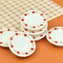 10pcs/Set Mainan Makanan Mini Piring Bunga Mentega Lem Resin Aksesoris Piring Makanan Penutup Gesper Sepatu Magnet Kulkas Casing Ponsel Aksesoris DIY Gaya Acak - Putih - View 8