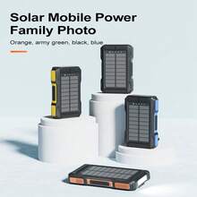 太阳能移动电源，10000mAh 便携式充电器，内置手摇曲柄，2.4A USB-C 快速充电，3 个输出和 3 个输入，SOS/频闪/手电筒/指南针，适用于手机/露营/徒步旅行/旅行，适合夏季假期户外旅行/露营和紧急备用移动电源 - 藍色 - 查看 10