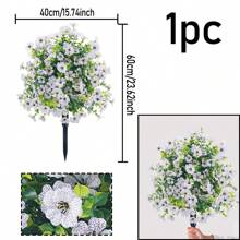 NKEN 1 buchet artificial cu violete, cu țepi de pământ (opțiuni multicolore), mătase artificială cu violet și verdeață, aspect real, plantă simulată pentru verandă, casă, terasă interioară, balcon, curte, aranjament floral introdus în pământ.
