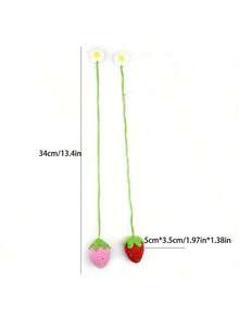 1 pieza Lindo adorno colgante de fresa de ganchillo para decorar el espejo retrovisor del coche, accesorio colgante con charmes para espejo de coche, colgante de fruta hecho a mano para regalo - ganchillo hecho a mano, adorno hecho a mano para llavero o bolso - Multicolor - Ver 9