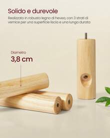 Attaccapanni, Appendiabiti da Terra in Legno, 8 Ganci, 3 Altezze, per Cappotti Cappelli Borse, per Ingresso, Ganci e Palo in Legno di Gomma, Beige Cappuccino, Ritorno a Scuola, Regalo Natale - Cappuccino Beige - Übersicht 2