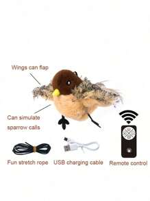 Pluszowa zabawka dla kota z motywem ptaka wróbla, trwała, piszcząca zabawka dla kota i psa, interaktywna zabawka symulująca ptaka z dźwiękiem, interaktywna wisząca zabawka dla kota, zabawki dla kota Migipaws, interaktywny realistyczny latający ptak trzepoczący skrzydłami z kocimiętką, pióra zawieszone na elastycznej gumce, automatyczne ćwierkające zabawki dla kotów domowych, samodzielna zabawa, losowy kolor