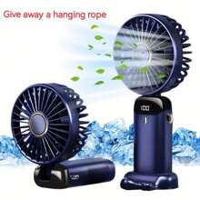 1 pièce Ventilateur à main personnel, avec support de téléphone portable et cordon, petit ventilateur portable, ventilateur de bureau, alimentation par batterie rechargeable USB, affichage numérique LED, 5 vitesses, réglable à 90°, flux d'air de refroidissement puissant et silencieux. Idéal pour l'extérieur, les voyages, le bureau, la maison et la voiture. Ventilateur pliable et portable, parfait pour la Fête des Mères, la Fête des Pères, les diplômés, les anniversaires, les fêtes à Hawaii