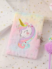 1 Stück Kinder-Einhorn Notizbuch mit Schloss - Flauschiges Tagebuch mit Sternenprint und Plüscheinband, ideales Geschenk zu Geburtstagen und Feiertagen (Mädchen Geheimtagebuch) - Verschiedenfarbig - Übersicht 6