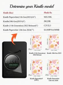 One Piece Kindle Case With Floral Pattern, Fits Kindle Paperwhite (12th Gen) Version 2024, Kindle (11th Gen) Version 2021, Kindle (11th Gen) Version 2022, Kindle (10th Gen) Version 2019, Supports Auto Wake/Sleep, Drop-Proof On All Four Corners, Convenient And Lightweight, Cute Gifts