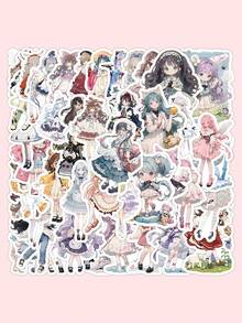 60pcs Lolita Stickers, Cartoon Cute Girl Stickers For Phone Case, Scrapbook, Planner Decoration - Multicolor - View 4