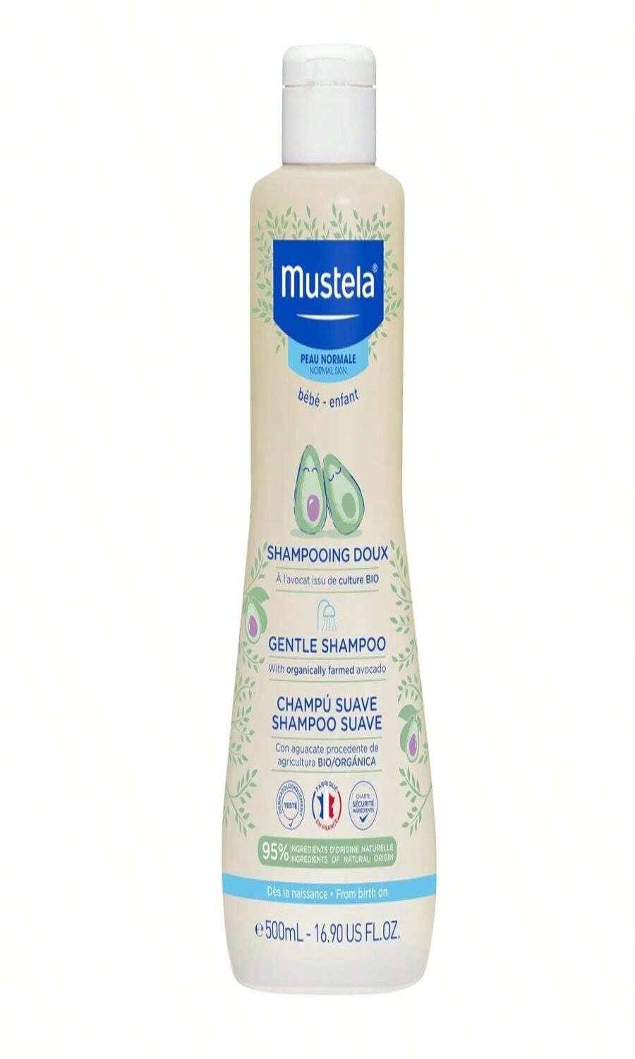 Mustela Baby Gentle Shampoo With Natural Avocado - Hair Care For Kids Of All Ages &Amp; Hair Types - Tear-Free &Amp;  Formula - Various Sizes - 1 Or 2-Pack - 16.9 Fl Oz (Pack of 1) - 查看 1