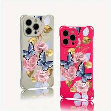 Funda para teléfono 1 pieza El diseño azul y de patrón de las cuatro esquinas se puede utilizar para colgar el teléfono, adecuado para el TPU impreso suave de 13 Pro 15 Plus 14 16 12 - Colores mixtos 1 - Ver 4