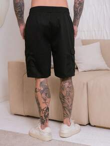 Cargo Shorts With Elastic Waistband - Black - View 2