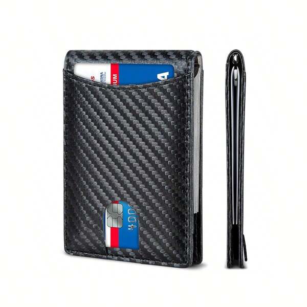Carteira Fina Masculina - Carteira Dobrada Bifold com Bloqueio RFID para Bolso Frontal - Fina - Carteira Masculina com Clipe para Dinheiro