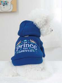 PETCIRCLE 1pc Pet Clothes, Dog/Cat Apparel, Small Dog/Puppy Outfit, Cute Happy Puppy/Kitten Clothes, Small Dog Autumn/Winter Warm And Comfortable Hoodie - Royal Blue - View 2