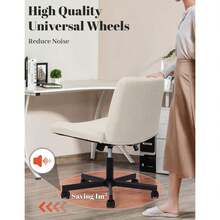 Criss Cross Chair, Extra Wide Armless Rolling Office Desk Chair With Wheels, Plus Size Viral Vanity Legged Chair, Bedroom Beige - 米色 - 查看 5