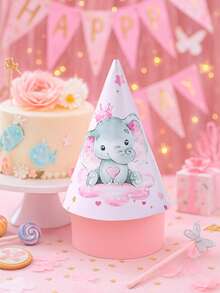 6pcs Pink Elephant Theme Baby Shower Party Paper Hats, Adorable Pink Elephant Pattern 1st Birthday Party Decorative Hats, Gender Reveal Party Accessories, 1st Birthday Gift, Pink Elephant Decor Birthday Hat, Baby Shower Photography Props, Baby Shower Party Favors, Gender Reveal Party Decorations, Popular Pink Elephant Pattern Design - Pink Elephant - View 4