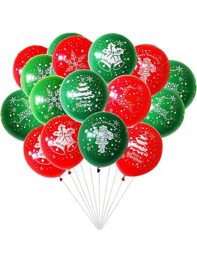 10/20/30/50 件圣诞气球套装 - 红色和绿色，配有圣诞老人、驯鹿、树木、雪花和铃铛，适用于节日派对、家居装饰、树木修剪