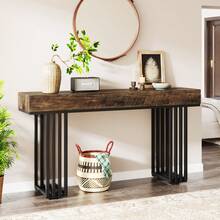 Tribesigns 55" Console Table For Living Room, Industrial Hallway Table With Stylish Metal Frame, Sofa Table For Hallway, Entryway, Foyer, Brown - Brown - View 1