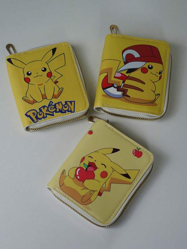 pokemon محفظة صغيرة رسمية لبوكيمون بيكاتشو الصفراء،محفظة صغيرة لبطاقات ائتمان، محفظة زيبر صغيرة بطباعة رسوم بيكاتشو