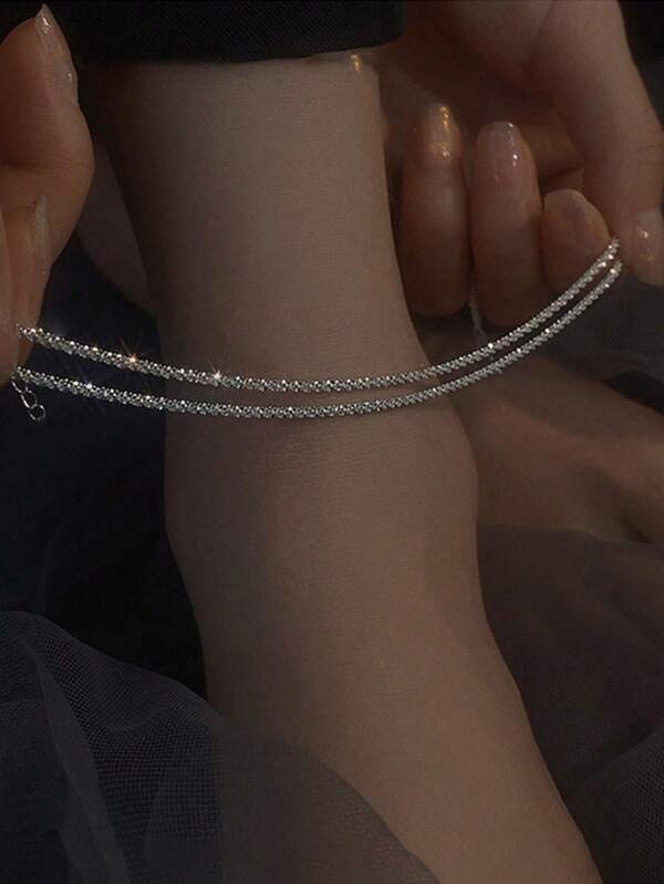 2pcs Silver Anklets For Women, Beach Ankle Bracelets, Shiny & Fashionable Foot Jewelry, Perfect Gift For Mom Or Girlfriend