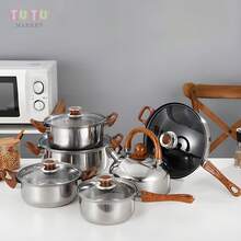 6 Piezas Juego De Utensilios De Cocina De Acero Inoxidable, Juego De Ollas De Cocina, Olla De Acero Inoxidable Para El Hogar, Utensilios De Cocina De Acero Inoxidable, Juego De Ollas Para Cocinar, BateríA De Cocina De Acero Inoxidable De 6 Piezas, BateríA De Cocina De Acero Inoxidable De Doble Asa, BateríA De Cocina Con Tapa, Placa De InduccióN, Olla De Acero Inoxidable, BateríA De Cocina De Acero Inoxidable De Doble Asa, Juego De Cocina Con Mangos De Madera, Juego De Cocina, Utensilios De Cocina Profesionales, ArtíCulos Para El Hogar, Mangos ExtraíBles Con Veta De Madera Y Tapas, Gama Completa, Duradero, FáCil De Limpiar, Adecuado Para El Hogar, Restaurante, Camping - Plateado - Ver 9