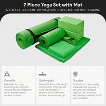 Local Delivery 7-Piece Yoga Equipment Set With Multiple Colors - Yoga Mat With Carrying Strap, 2 Yoga Blocks, Yoga Mat Towel, Yoga Hand Towel, Yoga Strap And Yoga Knee Pad - 綠色 - 查看 2