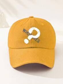 1 件男女通用户外休闲可调节尺寸问号字母标语柔软透气复古水洗棒球帽，适合日常使用