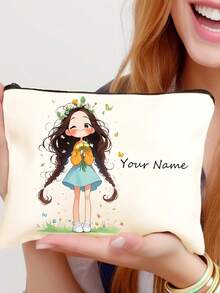 定制化妆包，定制字母姓名Logo收纳袋，可根据您的独特设计定制，轻便拉链化妆包，零钱包，铅笔盒，非常适合购物、约会、度假、旅行、节日、派对或作为情人节礼物送给女朋友，箱包及行李箱，2025万圣节配饰，大容量 - 米色 - 查看 2