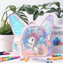 1pc Cute Unicorn Mini Backpack With Large Butterfly Wings, Clear TPU Material, Adjustable Shoulder Straps, Zipper Closure, Lightweight, Screen Print, Unlined, Suitable For College, Cartoon Style, Great Birthday & Christmas Gift